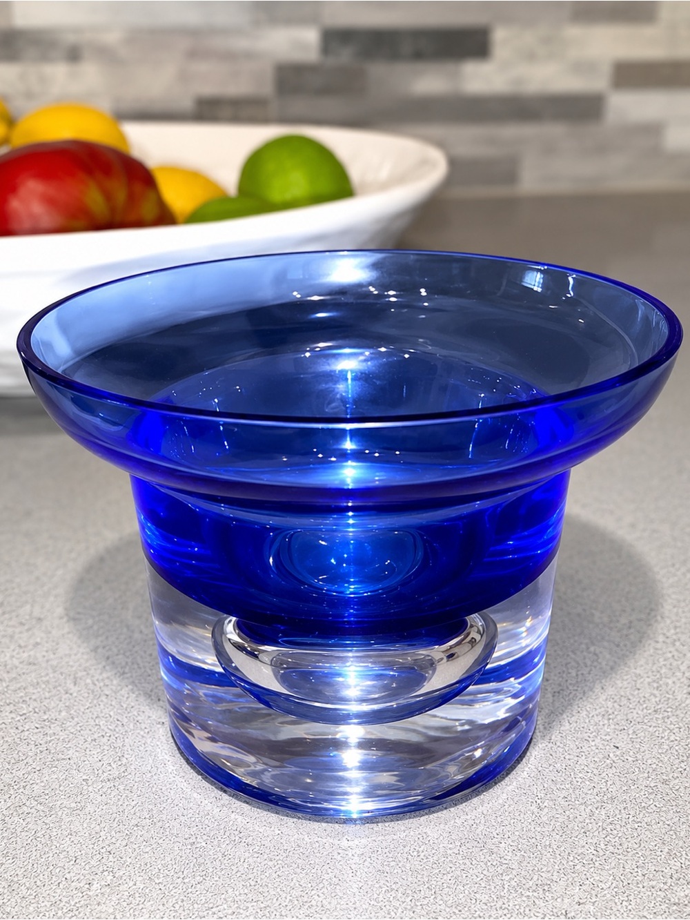 Vintage Krosno Poland Cobalt Blue Art Glass Votive Candle Holder